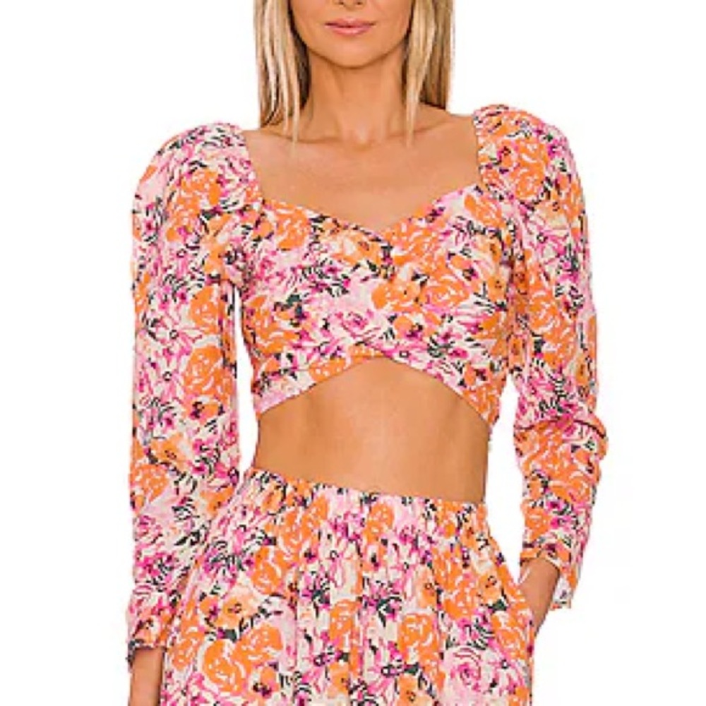 Something Navy Floral Puff Shoulder Top